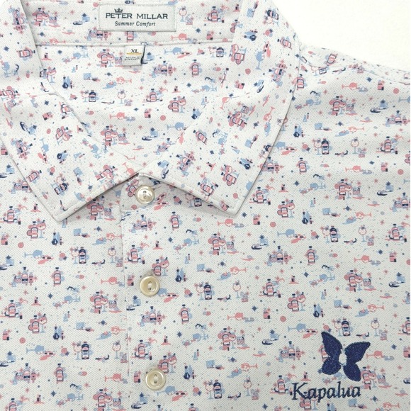 Peter Millar Summer Comfort XL White Blue Pink Cocktail Print Golf Polo Kapalua - Picture 3 of 9
